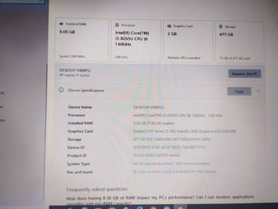 HP laptop i5 8th generation 8gb Ram 512 SSD  2GB Radeon graphics card
