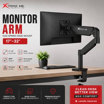 Xtrike Me Gas Spring Monitor Arm | Adjustable Desk Mount | VESA 17-32”