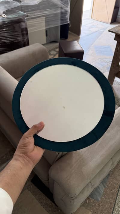 Round Wall Mirror – Deep Teal Velvet Frame
