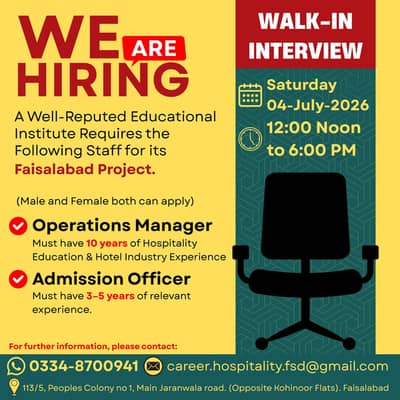 Student Counselor, Career Counselor, Front Desk Officer, Receptionist