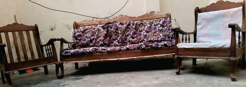 Solid Sheesham Wooden Sofa Set (3+1+1) | Good Condition | Negotiable