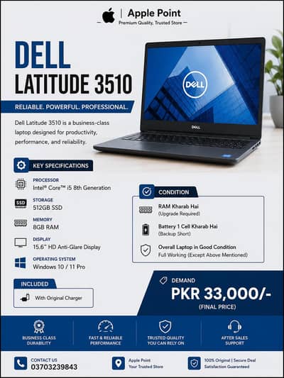Dell i5 8th gen | 512gb SSD | 8gb RAM | With Charger. . . .