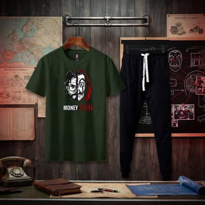 Men Green Money Heist printed T-Shirt and Trouser