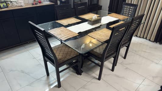 6 Men set Glasstop Dining Table