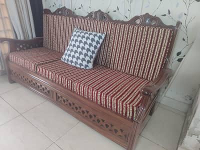 Solid Sheesham Wood Sofa Set – 3+2, Newly Polished & Reupholstered
