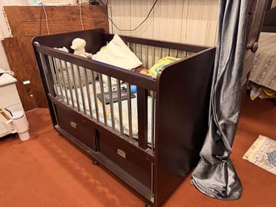 Wooden Baby Cot with Molty Foam Mattress for sale
