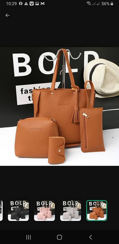 Red Litchi Leather 4-Piece Women's Bag Set