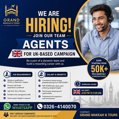 *Grand Makkah & Tours** is hiring **Agents*