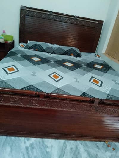 Double Bed with 2 side Tables | Solid Wood | Good Condition