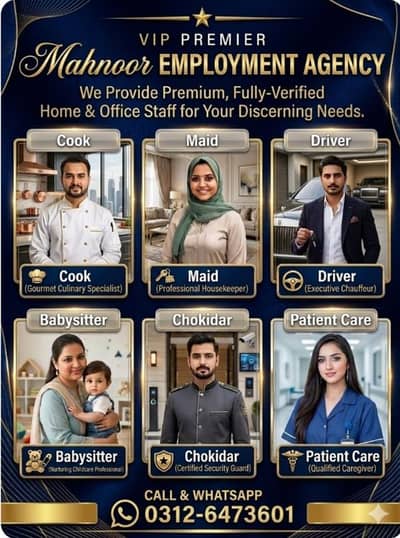 Mahnoor imployemint agancy provide you granted home  and office staff