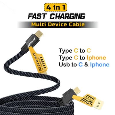 4-in-1 Fast Charging Cable – USB-A & USB-C to USB-C and Lightning