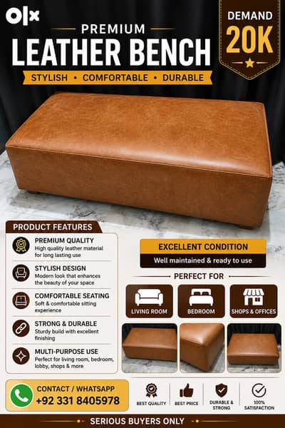 Premium Leather Bench | Storage Ottoman | Excellent Condition  Descri