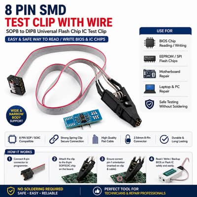 8 Pin SMD Test Clip with Wire | SOP8 SOIC8 BIOS EEPROM Programmer