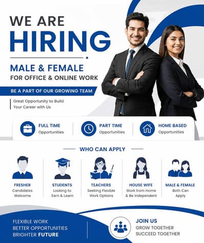 HIRING MALE AND FEMALE STAFF FOR WORK . . .