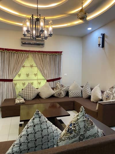 Modern Brown L-Shaped Sofa with Cushions & Center Table