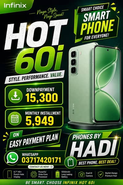 Infinix Hot 60i ( 6/128GB ) Available on Easy Installment