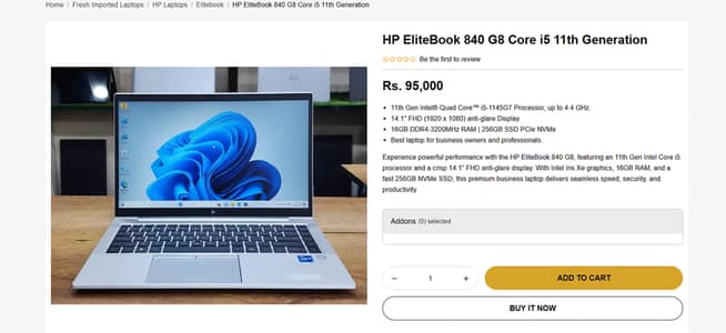 Brand New Hp Elitebook 840 G8 Core i5 11th Generation 16GB 256GB M2