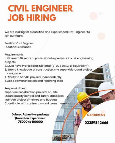 We are hiring civil engineer gulberg green