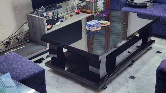 Black Glass-Top Center Coffee Table with Storage