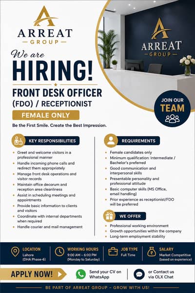 Front Desk Officer / FDO / Receptionist (Female Only)