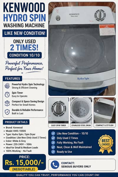 Kenwood Hydro Spin Washing Machine – Like New Condition