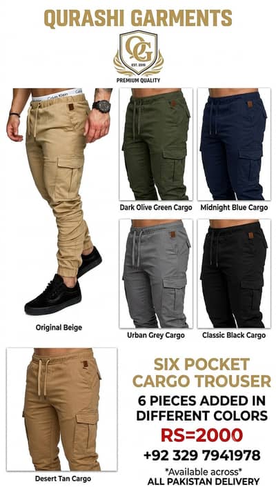 Six pockets cargo trouser for kids and Mens