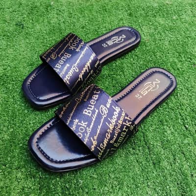 Womens blue Rhinestone Rexine slides casual semi formal
