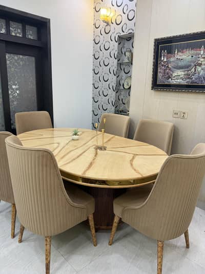 Luxury 7ft x 4ft Marble Finish Dining Table with 6 Premium Chairs