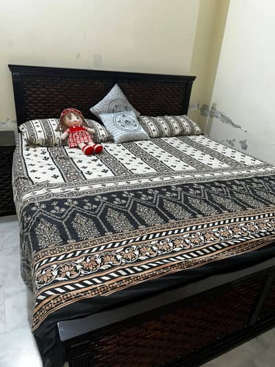 Premium Solid Wood Bed Set with Side Table Excellent Condition