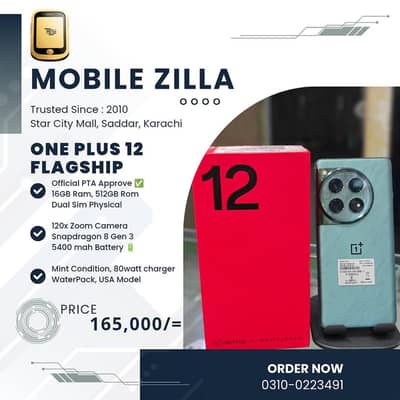 One Plus 12 Official PTA, 16GB 512GB, 8 Gen 3, Dual Sim MOBILE ZILLA