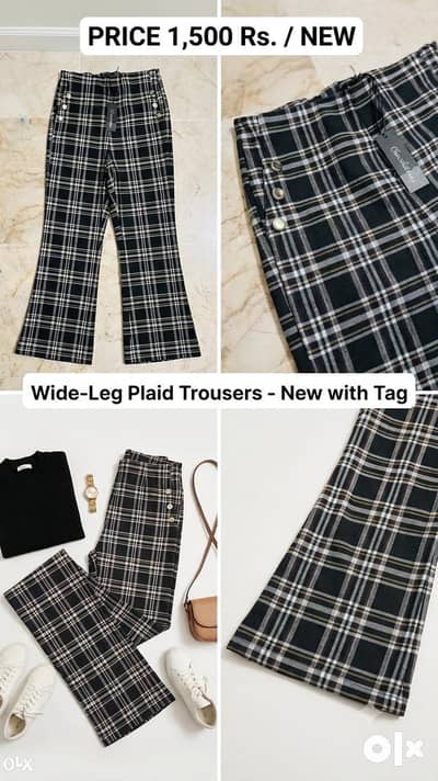 High-Waisted Wide-Leg Plaid Trousers
