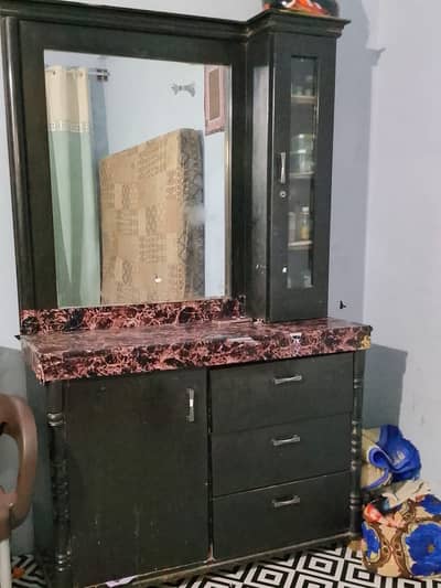 Bed, dressing table, cupboard