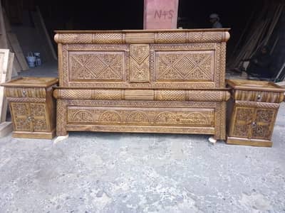 Swati  bed with sides table for sale in complete wood