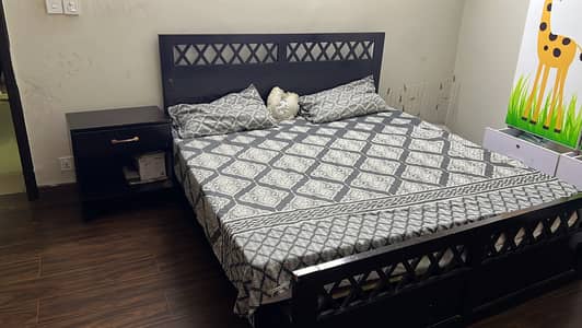King size Wooden bed for sale with 2 side tables