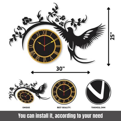 Eagle wall clock black Golden 30×25" diy install