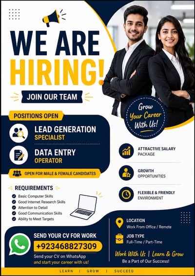 Hiring Male & Female Staff | Lead Generation + Data Entry