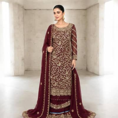 Maroon Farshi Lehenga New Unstitched – Rs. 70,000