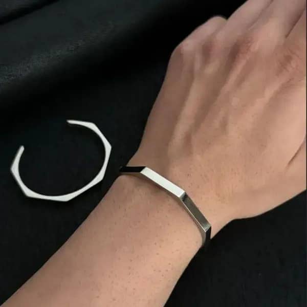 Half Cuff Bracelet for Men and Boys Stainless Steel Adjustable Minimalist Fashion Style Silver