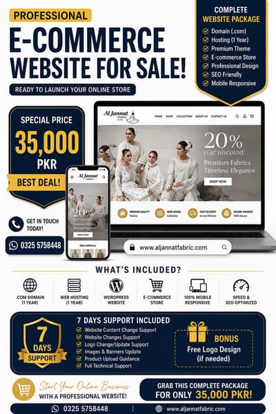 Professional WordPress E-commerce Website + Domain & Hosting | 35,000