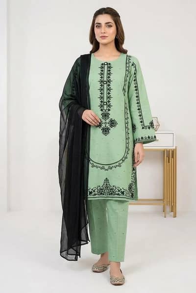 Mint Green 3-Piece Embroidered Suit with Free Delivery