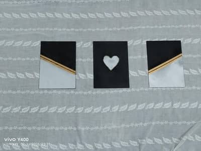 3 Piece Modern Black & Gold Wall Art Set | Handmade | Heart Design