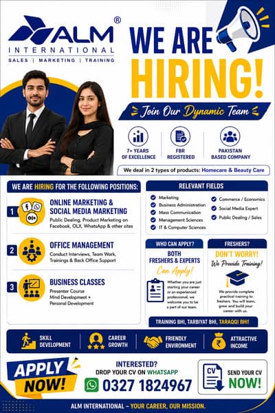 Urgent Hiring – Online Marketing & Management