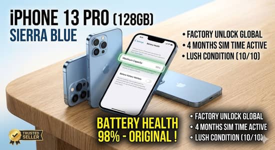 iPhone 13 pro sierra blue colour 98% battery health 128 Gb Factory un