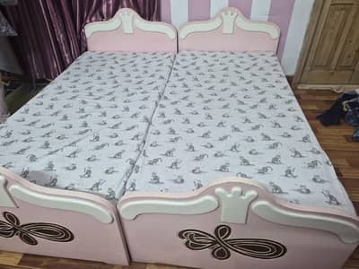 Girls Pink Bed Set with Curtains and Wardrobe, Alkhair 1st Grade Mattr