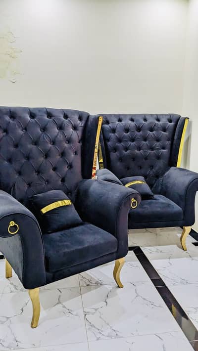 Royal sofa chairs wing back 2-Piece Throne Sofa Set + Table