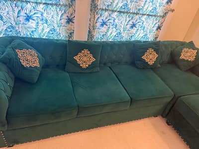 L-Shaped Green Sofa for Sale