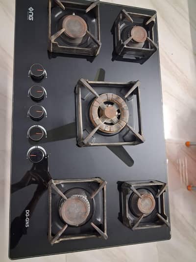 5 Burner Glass Gas Stove – Brand New Condition