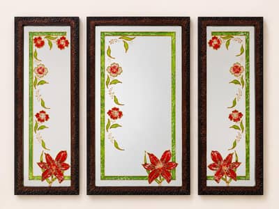  3 Piece Decorative Wall Mirror Set | Premium Floral Design 
