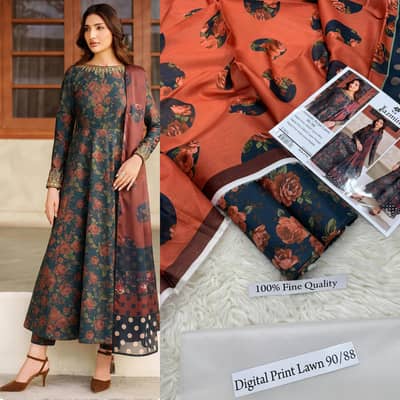 Brand mix available in Lawn fabric 3pc