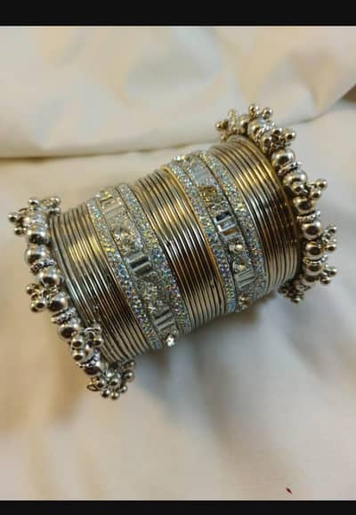 Nagina Kara bangle set silver finish wedding party wear